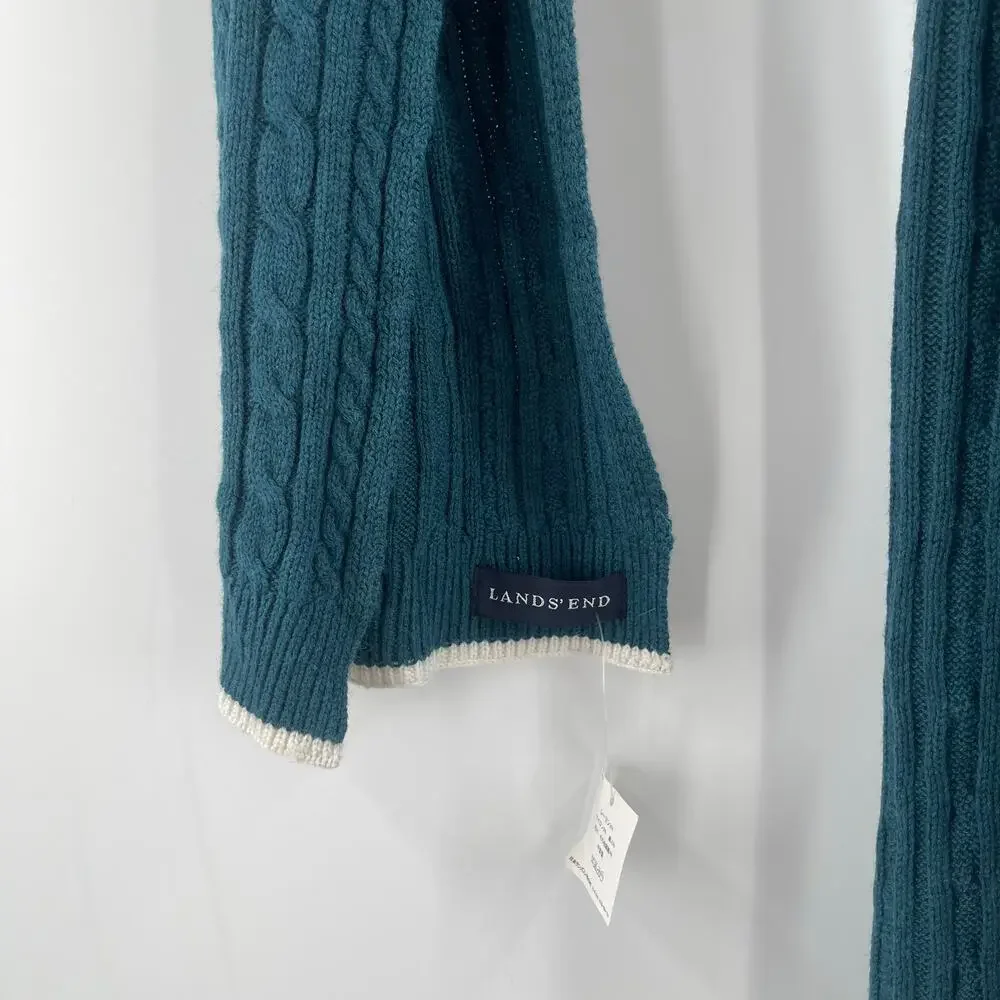 LANDS END Scarf NWT Teal NWT Wool Blend Winter Cable Knit Stripe Preppy Prep